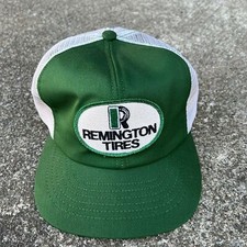 Vintage 1980  s Trucker Hat Snapback Mesh Cap Remington Tires Green