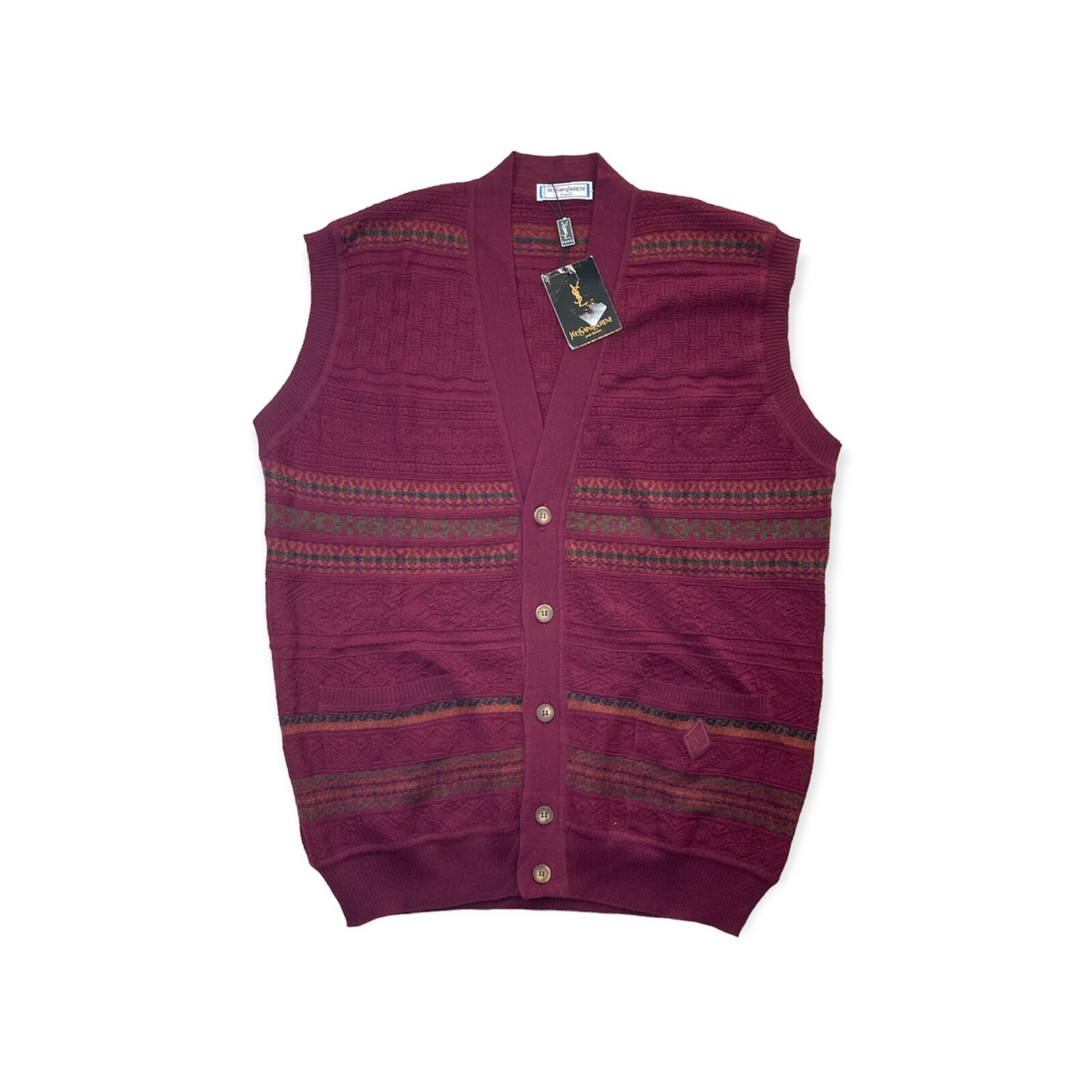 Gilet Yves Saint Laurent NUOVO con cartellino Uomo XL Bordeaux Multicolore
