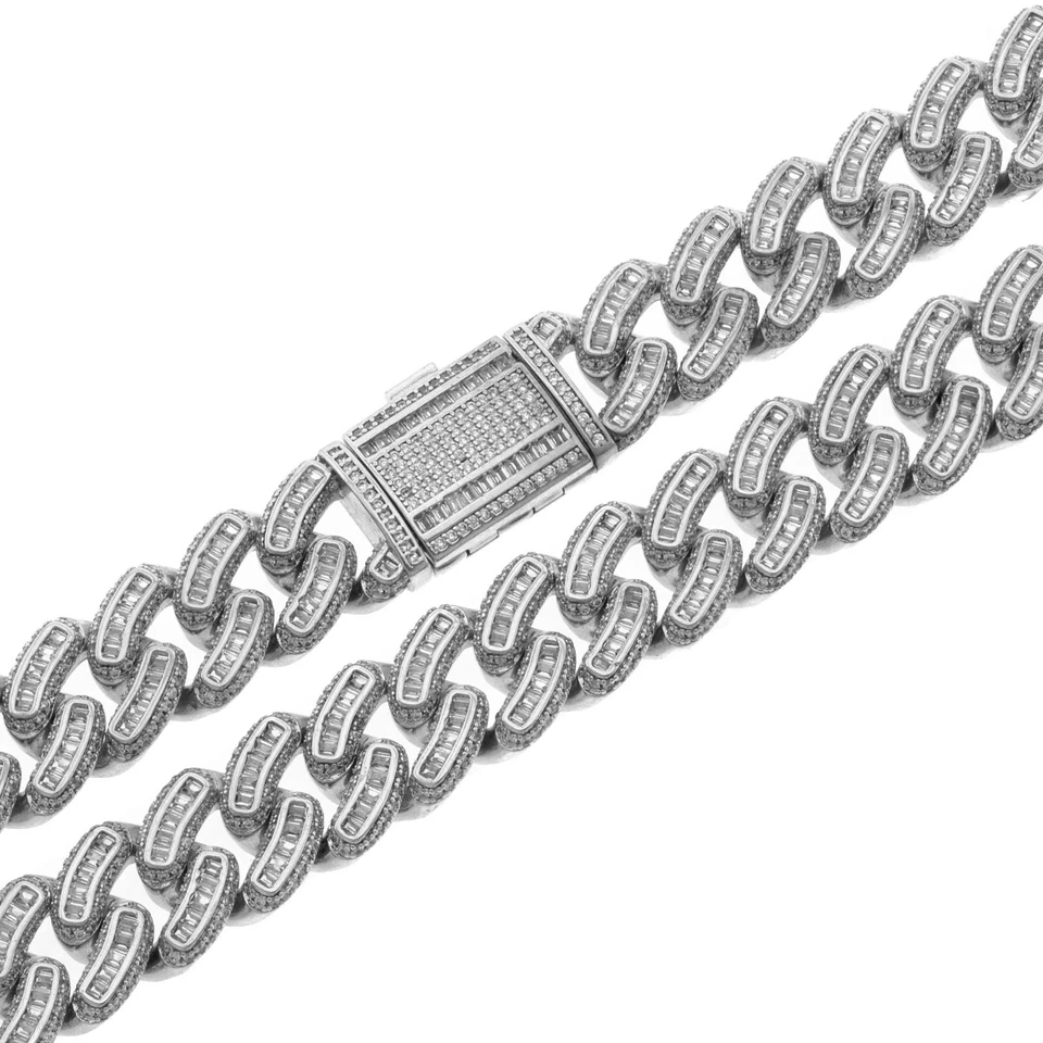 Блестящий 14 мм багет комплект CZ ошейник ожерелье реальный 14K золото покрытием Miami кубинский ссылка - Изображение 3 из 4