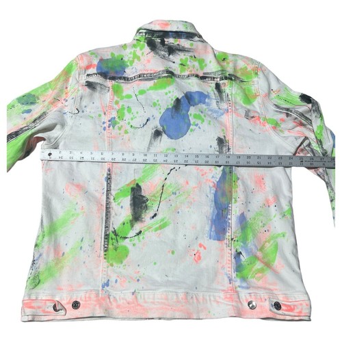 Embellish Kiki White Denim Distressed Paint Splatter Colorful Jacket Size 2XL - Picture 14 of 15
