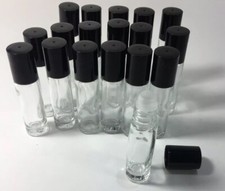 Lot of 18 Plain Glass 1/3 Oz Roll-On Bottles with Black Plastic Caps All New