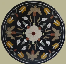 2' Black Marble Table Top Center Coffee Inlay Stone Lapis Handmade Round