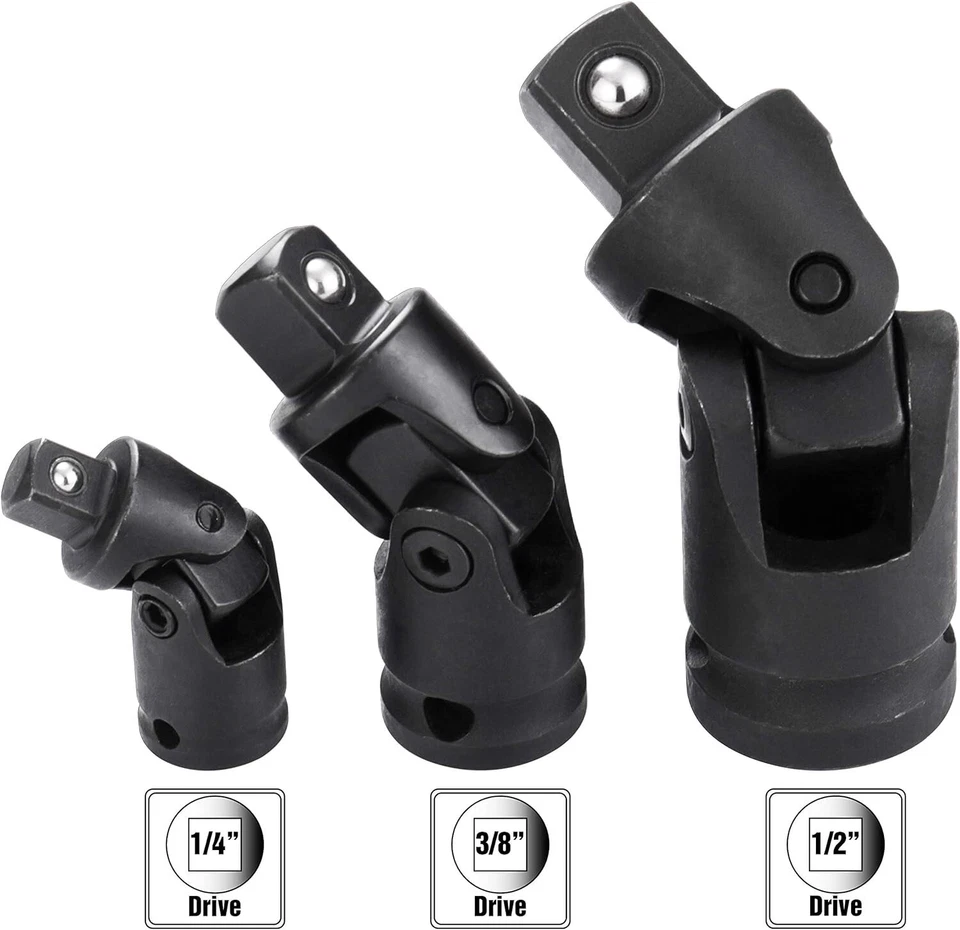 Premium Impact Universal Joint Socket Swivel Set 3 Pieces 1/2" 3/8" 1/4" Drive - Image 3 of 4