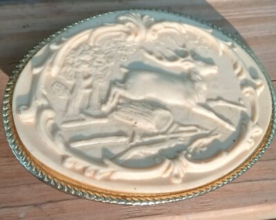 Genuine Hand Carved Incolay Stone Rare Solid White Deer Stag Belt Buckle US made