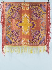 Vintage gorgeous WWll Taj Mahal Silk satin Piano Shawl 1940s scarf 85x80cm