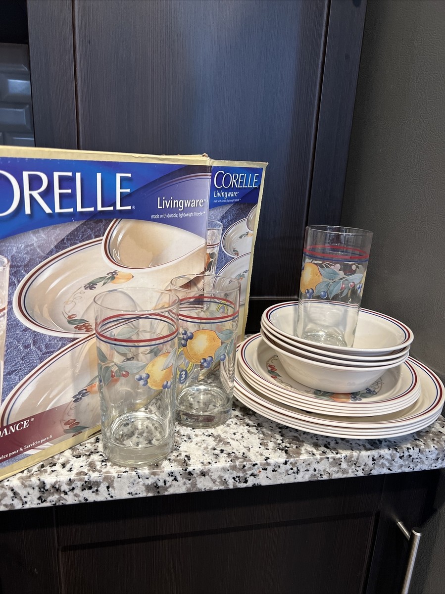 CORELLE Abundance 16 Pcs Dinnerware Set Tumbler Plates Bowls