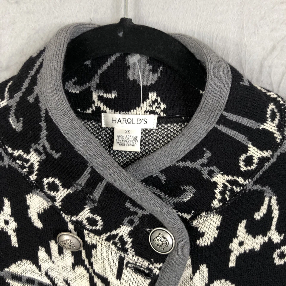 Suéter Harolds Vintage Mujer Extra Pequeño Negro Blanco Preppy Ecuestre Retro Foto 2 de 4