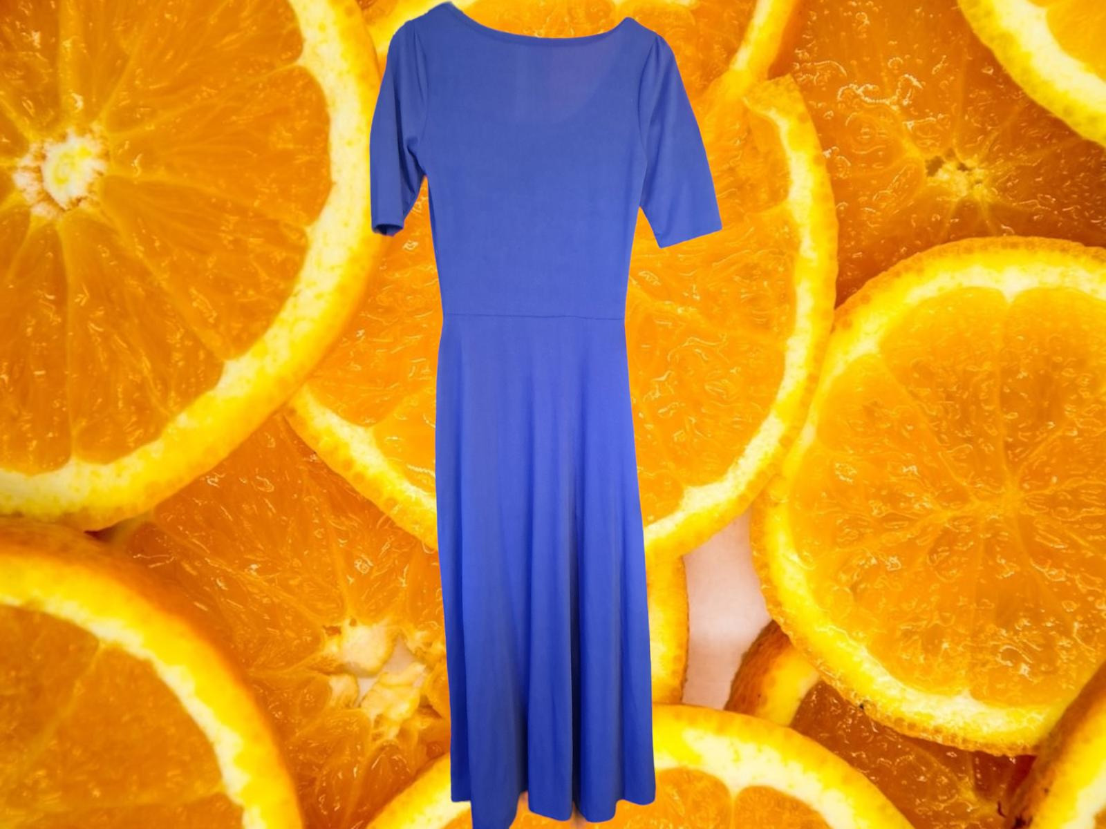 LuLa Roe Long Blue A Line 3/4 Sleeve Dress Size S - image 6