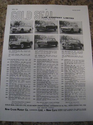 GOLD SEAL CAR COMPANY NEW CROSS MOTOR CO AUTO LAGERLISTE 1964 WERBUNG A4 AKTE 30