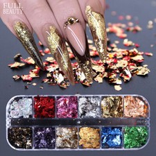 Nail Art Foil Leaf Gold Silver Flakes Chunky Glitter 12 Colors Manicure Makeup