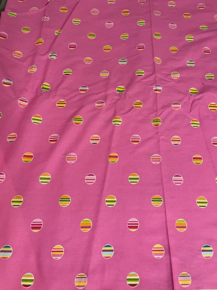 Fabric Lot 5 Yds + 1 Yd 42 W Lisette Liesl and Co Fuchsia Circles With Stripes - Image 2 of 4