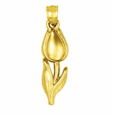 Colgante/dije FLOR DE TULIPÁN de oro amarillo de 14k, hecho en EE. UU.