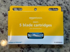 AMAZON BASICS 5-BLADE RAZOR REFILLS FOR MEN DUAL LUBRICATION 12 CARTRIDGES NEW