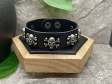 Punk Goth Bracelet Black Leather Spike Rivet Metal Studded Wristband B3175