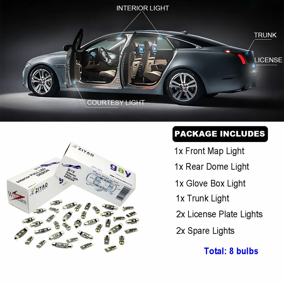 Kit de 8 lâmpadas brancas interiores LED pacote para lâmpadas Nissan Versa 2012-2019 - Imagem 2 de 4