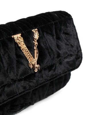 NWT NEW Versace Virtus Black Velvet Gold Chain Clutch Crossbody