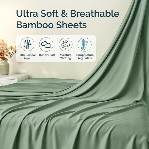 Full Size Bed Sheets 4 Piece Set, 100% Rayon Derived from Bamboo, Cooling for Ho - Picture 2 of 9