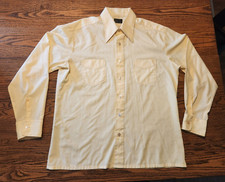 Vtg Yellow Men's Large JC Penneys Yellow Long Sleeve Button Shirt Dagger Collar