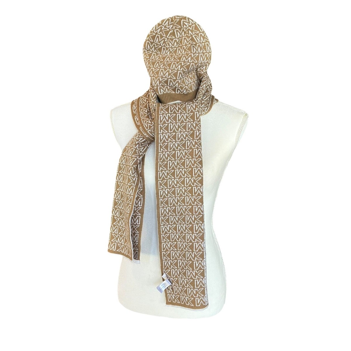 NEW MK Michael Kors Hat Scarf Set Double Knit Reversable