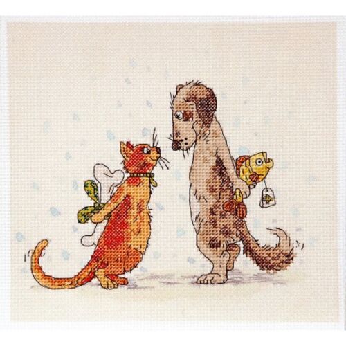 Counted Cross Stitch Kit Cat with dog DIY Unprinted canvas - 第 1/1 張圖片