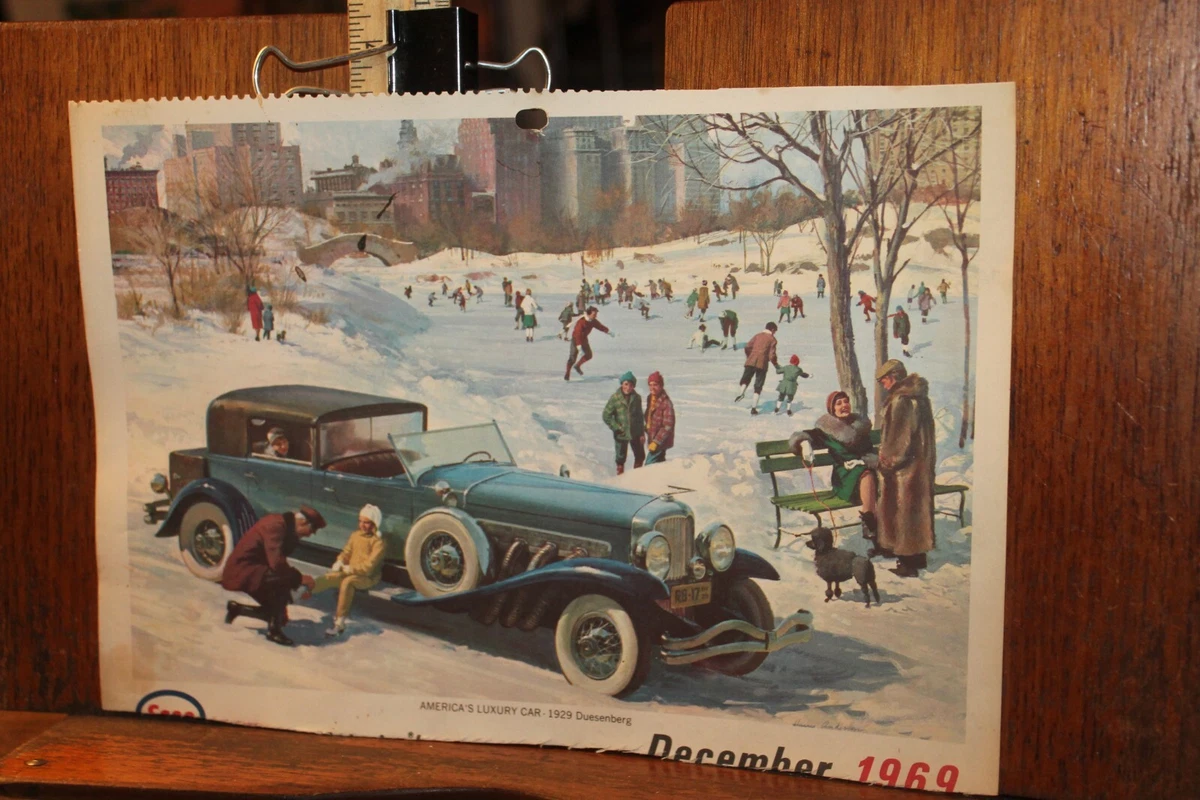 Vintage 1969 Single Cut Calendar Page Esso 1929 Dusenberg | eBay