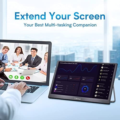 Portable Monitor 15.6 Inch USB-C/HDMI FHD 1920x1080 built-in speakers W/stand A - Picture 8 of 9