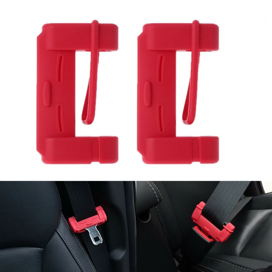 4 peças universal cinto de segurança de carro fivela clipe silicone capa anti-riscos vermelha - Imagem 4 de 4