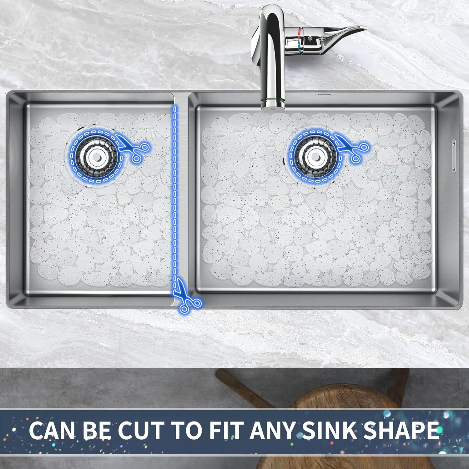 Pebble Sink Mats for Stainless Steel & Porcelain Sink, PVC Sink Saddle Protector