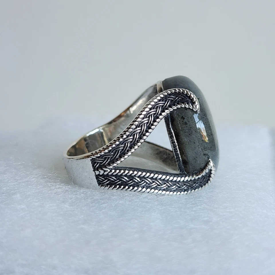 Anillo llamativo labradorita ovalado | Plata de ley 925 | Talla 9, 11 g Foto 3 de 4