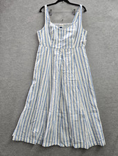 Old Navy Women Dress L White Linen Rayon Striped Sundress Casual Coastal NWT