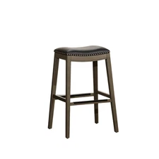 Weathered Gray Bar Stool, Black Leather Seat