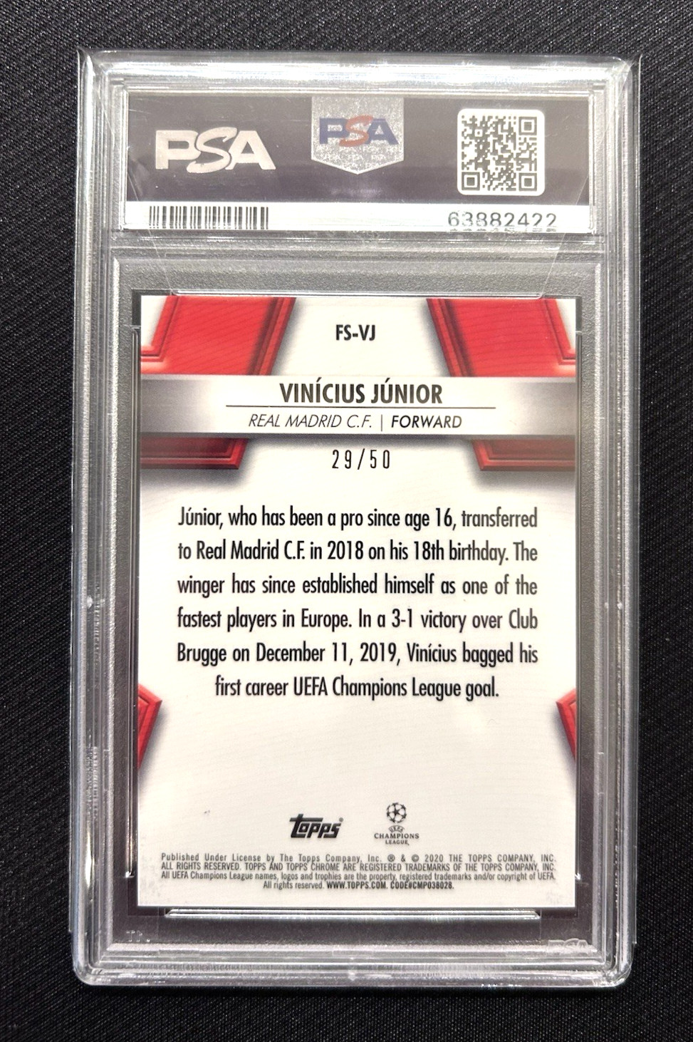 Vinicius Junior Future Stars Gold /50 PSA 10 Refractor 2019-20 Topps Chrome UCL view 4
