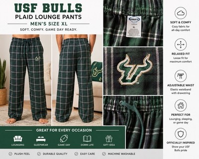 USF Bulls NCAA Plaid Lounge Pants XL Embroidered Logo Sleepwear Pajama Pants