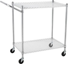 2 Tier Rolling Utility Cart with Wheels Handle ,Heavy Duty Wire Shelves Cart