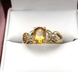 10K Yellow Gold Citrine & Diamond Ring Size 10 2.5 Gr [R376]