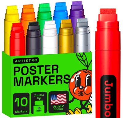 10 Poster Markers Jumbo Set Acrylic Markers with 15mm Wide Jumbo Tip for Mura...