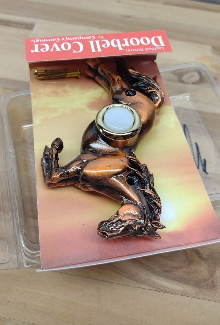 Lighted Push Button Horse Doorbell Cover Bronze Painted Resin Copper Stallion