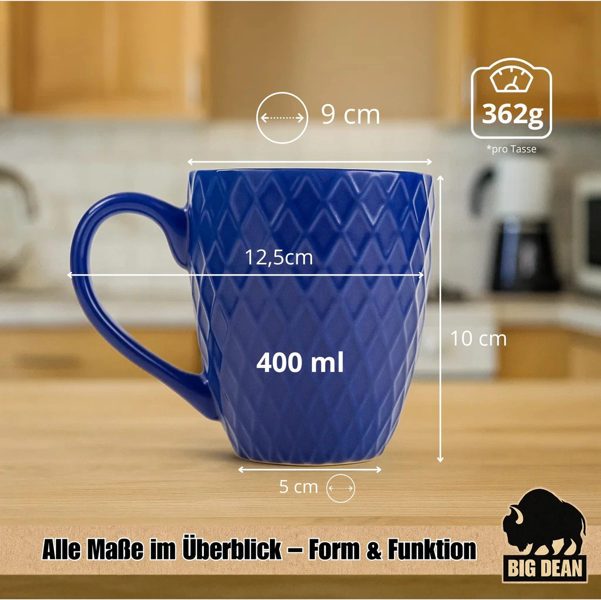 6x Hochwertiges Kaffeetassen Set farbig 400ml matt Kaffeebecher Keramik