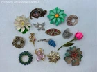 Vintage Coro Avon Costume Jewelry Lot 15 Floral Enamel Rhinestone Brooches Pins