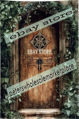 Ivy Covered Rustic Door Wall Hanging Tapestry dark magical realm 59X82 in