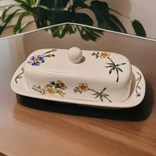 International China Covered Butter Dish Stoneware Botanical Garden Blossom 