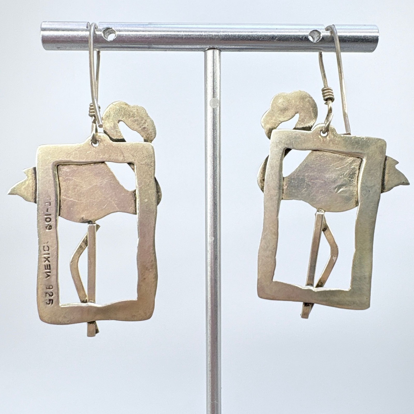 Flamingo Dangle Earrings VTG Solid Sterling Silve… - image 4