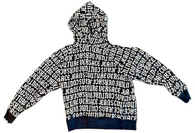 Versace Jeans Couture Black/White Fleece Pullover Hoodie Men's L Logo Relaxed