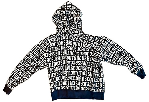 Versace Jeans Couture Black/White Fleece Pullover Hoodie Men's L Logo Relaxed