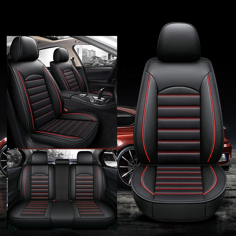 5-Seat Full Set Car Seat Cover Luxury Leather Universal Front Rear Back Cushion - Image 4 of 4