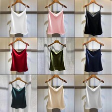 Ladies Silky Tank Top Strappy Satin Vest Casual Shirt Sleeveless Solid Vest Tops
