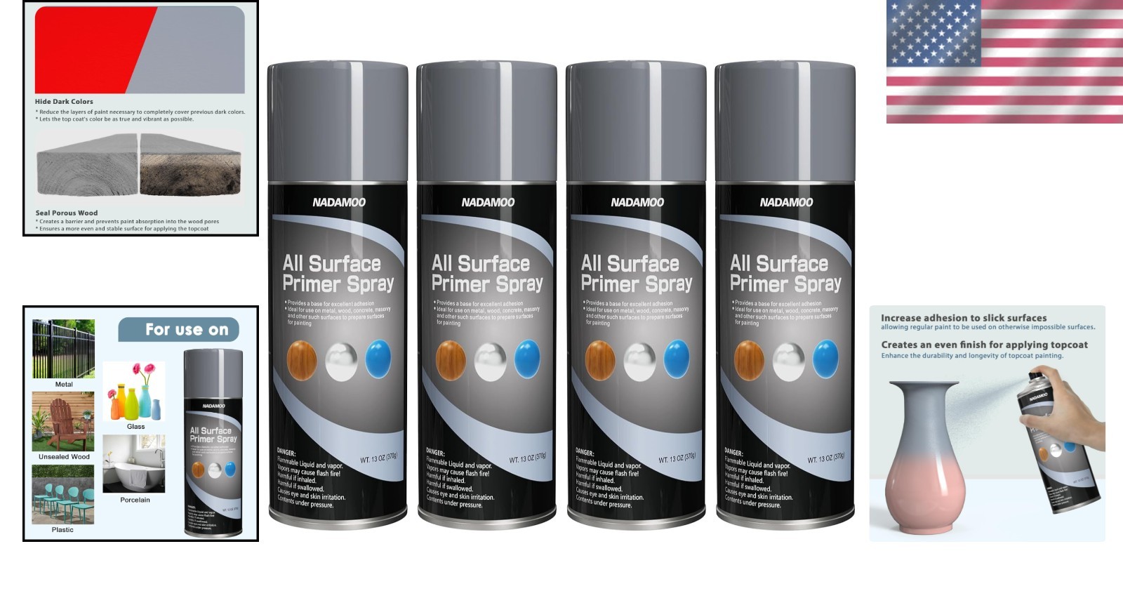 Gray Epoxy Primer Spray Paint, Matte Finish - Pack of 4