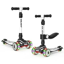 SEJOY 2-in-1 Kids Kick Scooter, Adjustable Height Handlebars and Removable Seat