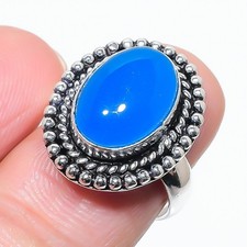 Blue Chalcedony Gemstone 925 Sterling Silver Jewelry All Size Ring For Gift
