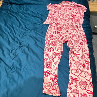Tu ladies size m Pink/Red Heart Love 2pc Cotton Jersey Pyjama Set